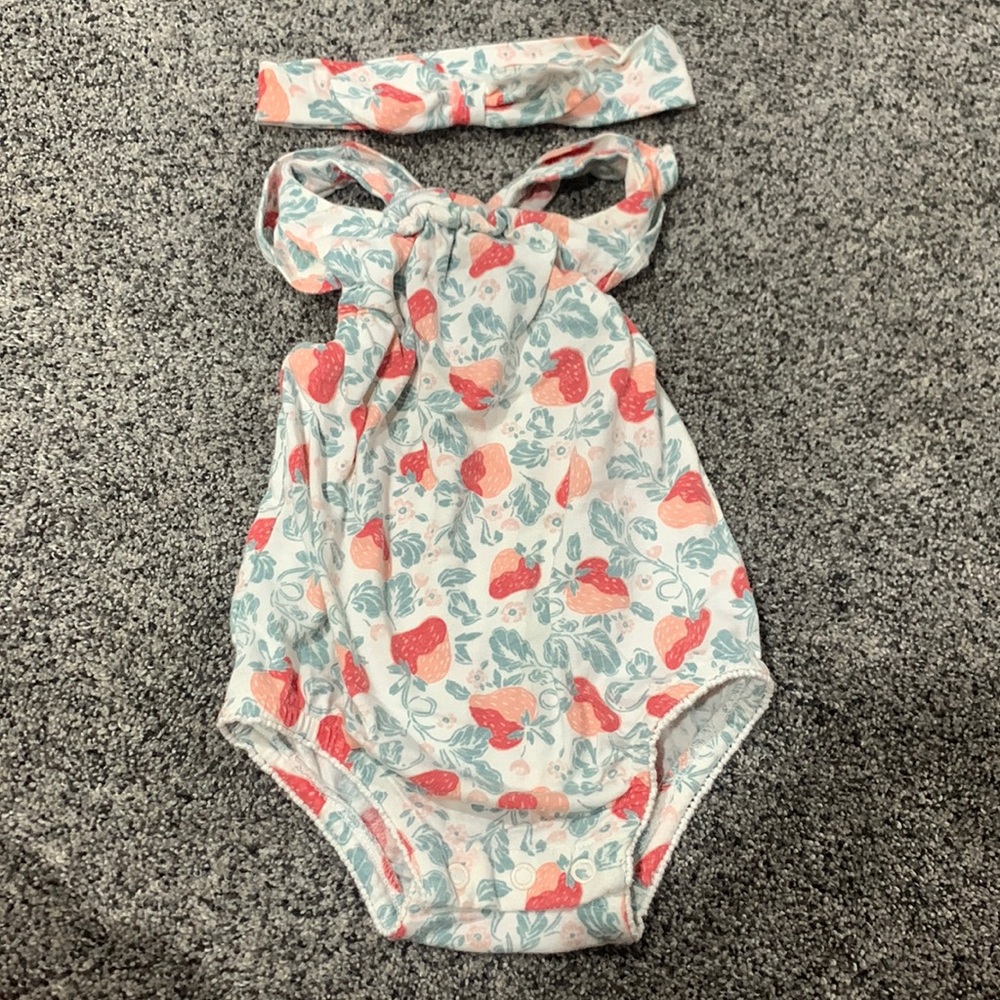 Strawberry Baby Girl Outfit With Headband